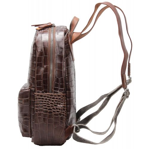  Iblue IBLUE Womens Crocodile Leather Backpack Casual Travel Shoulder Bag Vintage Handmade Daypack