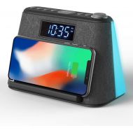 [아마존 핫딜] I-box Alarm Clock Bedside Non Ticking LCD Alarm Clock with USB Charger & Wireless QI Charging, Bluetooth Speaker, FM Radio, RGB Mood LED Night Light Lamp, Dimmable Display and White Nois