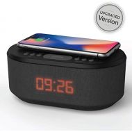 [아마존베스트]I-box Dawn: Bedside Radio Alarm Clock with USB Charger, Bluetooth Speaker, QI Wireless Charging, Dual Alarm & Dimmable LED Display - Black