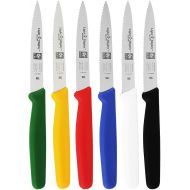 Serrated Paring Knife Set. Great for All Kind of Kitchen Prep work, Like Chopping Mincing Dicing. 6-Piece Set Includes One Red, Blue, Yellow, Green, Black and White knives. By ICEL