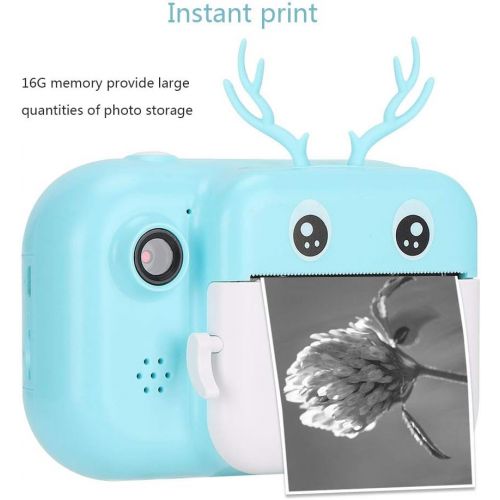  Ichiias 2.4in OneClick Selfie Instant Camera, Twin Lens 1080P Camera, Portable Kids Gift Travel for Children, Home(Blue)