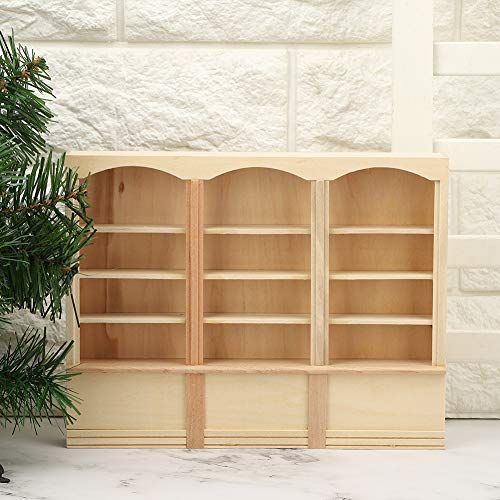  Ichiias Dollhouse Bookcase, Dollhouse Display Cabinet Miniature Bookcase, Decoration for Living Room Study Room Kids Gift(Wood Color (Triple Bookcase))