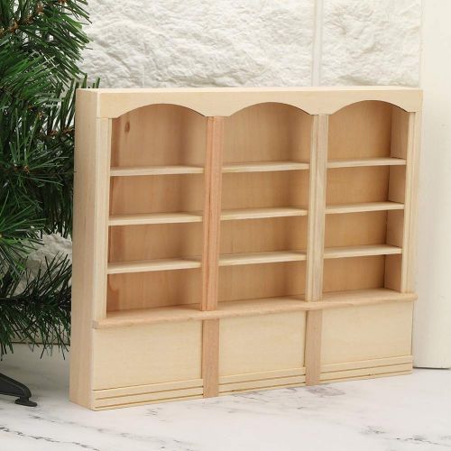  Ichiias Dollhouse Bookcase, Dollhouse Display Cabinet Miniature Bookcase, Decoration for Living Room Study Room Kids Gift(Wood Color (Triple Bookcase))