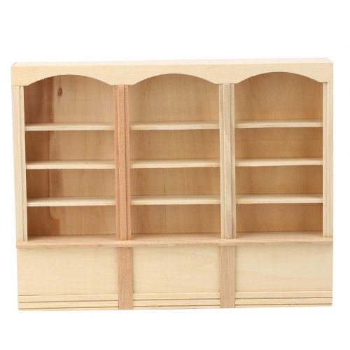  Ichiias Dollhouse Bookcase, Dollhouse Display Cabinet Miniature Bookcase, Decoration for Living Room Study Room Kids Gift(Wood Color (Triple Bookcase))