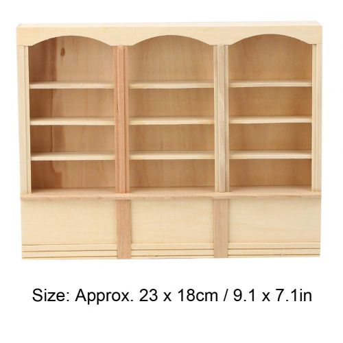  Ichiias Dollhouse Bookcase, Dollhouse Display Cabinet Miniature Bookcase, Decoration for Living Room Study Room Kids Gift(Wood Color (Triple Bookcase))