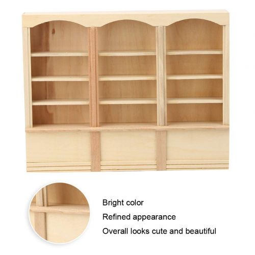  Ichiias Dollhouse Bookcase, Dollhouse Display Cabinet Miniature Bookcase, Decoration for Living Room Study Room Kids Gift(Wood Color (Triple Bookcase))