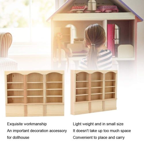  Ichiias Dollhouse Bookcase, Dollhouse Display Cabinet Miniature Bookcase, Decoration for Living Room Study Room Kids Gift(Wood Color (Triple Bookcase))