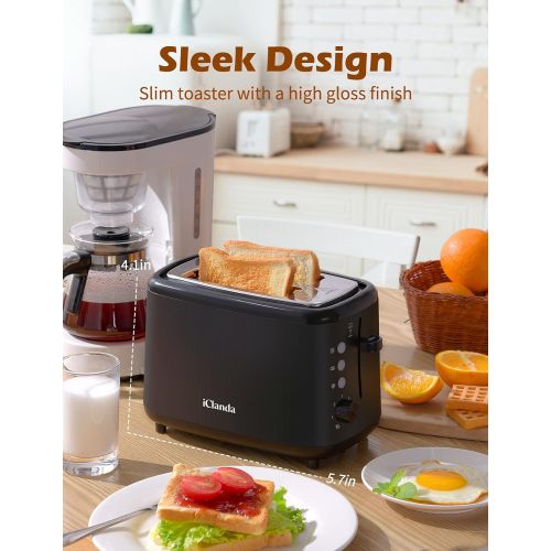  Toaster 2 Slice iClanda, Extra-Wide Slot Toaster with 6 Shade Settings, 2-Slice Compact Toaster, Bagel/Defrost/Reheat/Cancel, High Lift, Auto Shutoff, Black