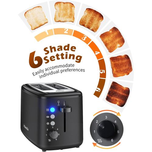  Toaster 2 Slice iClanda, Extra-Wide Slot Toaster with 6 Shade Settings, 2-Slice Compact Toaster, Bagel/Defrost/Reheat/Cancel, High Lift, Auto Shutoff, Black