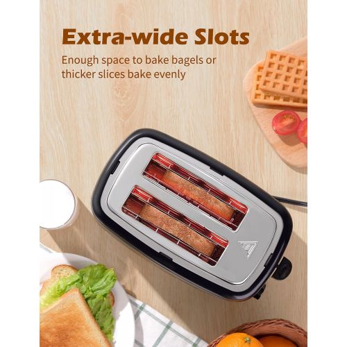  Toaster 2 Slice iClanda, Extra-Wide Slot Toaster with 6 Shade Settings, 2-Slice Compact Toaster, Bagel/Defrost/Reheat/Cancel, High Lift, Auto Shutoff, Black