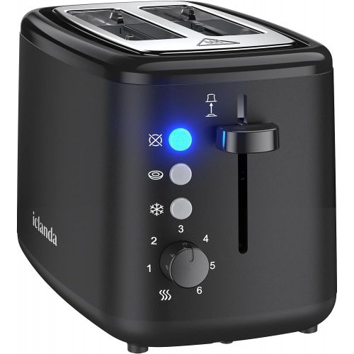  Toaster 2 Slice iClanda, Extra-Wide Slot Toaster with 6 Shade Settings, 2-Slice Compact Toaster, Bagel/Defrost/Reheat/Cancel, High Lift, Auto Shutoff, Black
