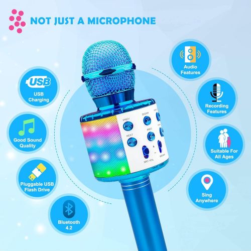  Icnice Wireless Bluetooth Karaoke Microphone 2 Pack, 5-in-1 Portable Handheld Karaoke Mic Speaker with Flashing Light for Singing Compatible with TV/Phone/PC Karaoke Machine (Pink