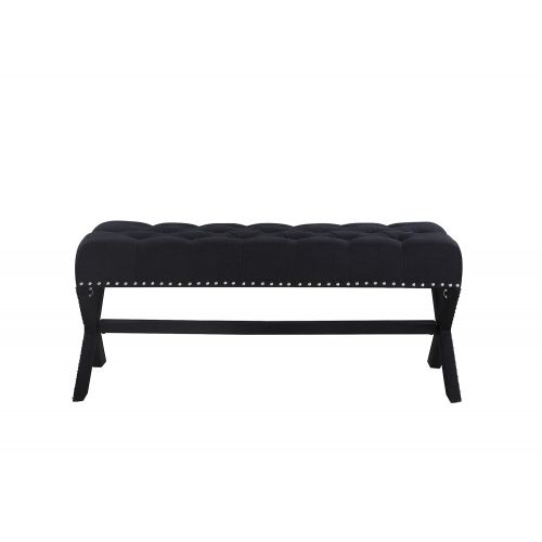  Iconic Home Dalit Updated Neo Traditional Polished Nailhead Tufted Linen X Bench, Black