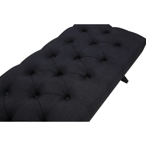  Iconic Home Dalit Updated Neo Traditional Polished Nailhead Tufted Linen X Bench, Black