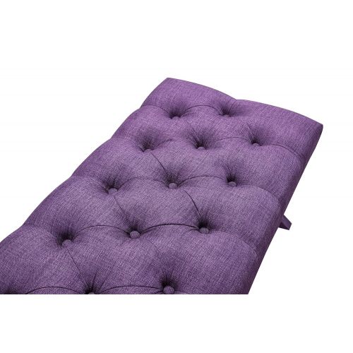  Iconic Home Dalit Updated Neo Traditional Polished Nailhead Tufted Linen X Bench, Plum