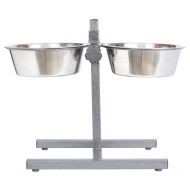 Iconic Pet Elevated Adjustable Height Raised Stainless Steel Pet Food Stand and Bowl Double Diner