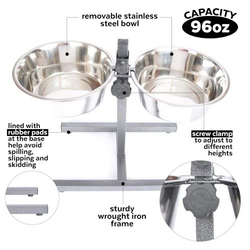  Iconic Pet Elevated Adjustable Height Raised Stainless Steel Pet Food Stand and Bowl Double Diner