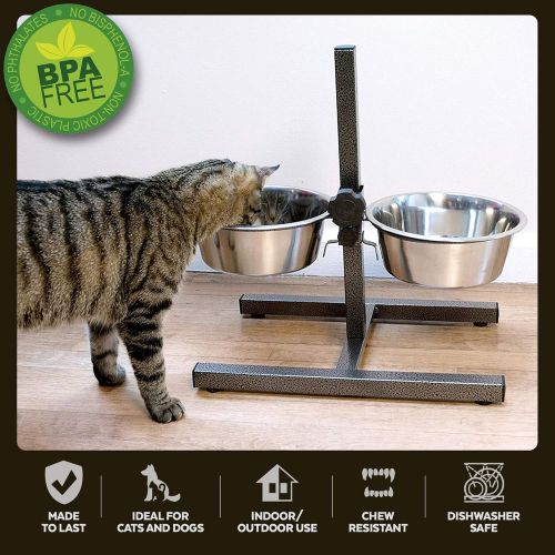  Iconic Pet Elevated Adjustable Height Raised Stainless Steel Pet Food Stand and Bowl Double Diner