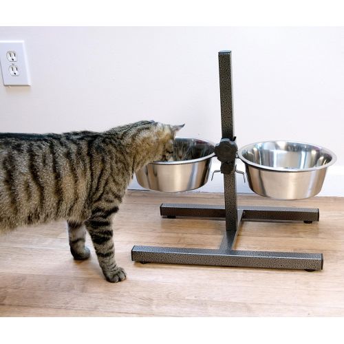  Iconic Pet Elevated Adjustable Height Raised Stainless Steel Pet Food Stand and Bowl Double Diner