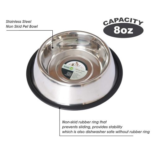  Iconic Pet Stainless Steel Non Skid Pet Food / Water Bowl with Rubber Ring in Varying Sizes - Rust Free, Dog / Cat Feeding Bowl is Dishwasher Safe, Noise Free, Anti Skid and Stable