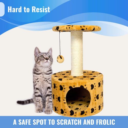  Iconic Pet Paw Printed Cat Scratching Condo Furniture in Varying Colors  Durable Cat Condo House with Stain Resistant Carpet, Sisal Roped Scratching Post with Plush Toy makes Kitt