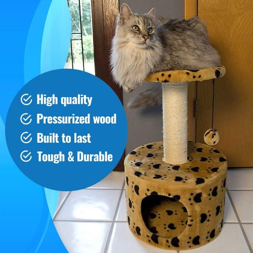  Iconic Pet Paw Printed Cat Scratching Condo Furniture in Varying Colors  Durable Cat Condo House with Stain Resistant Carpet, Sisal Roped Scratching Post with Plush Toy makes Kitt