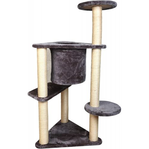  Iconic Pet Three Tier Deluxe Cat Tree Condo with Sisal Rope Scratching Posts & Plush Carpet, Grey, 45.7