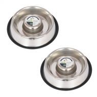 Iconic Pet 2 Pack Slow Feed Stainless Steel Pet Bowl for Dog or Cat - Medium - 24oz