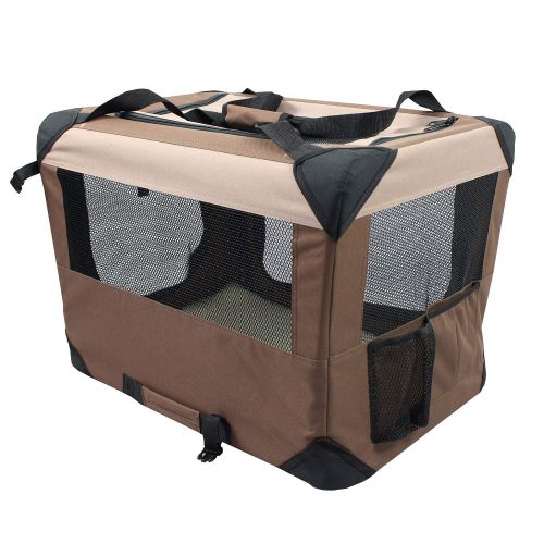  Iconic Pet Soft Indoor/Outdoor Multipurpose Pet Crate with Fleece Mat, Handles, and 4 Zipper Panels