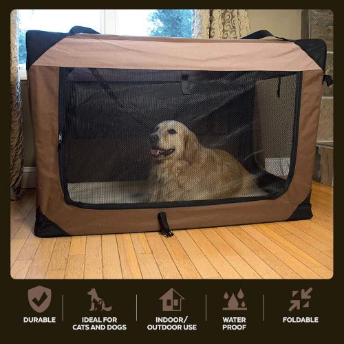  Iconic Pet Soft Indoor/Outdoor Multipurpose Pet Crate with Fleece Mat, Handles, and 4 Zipper Panels