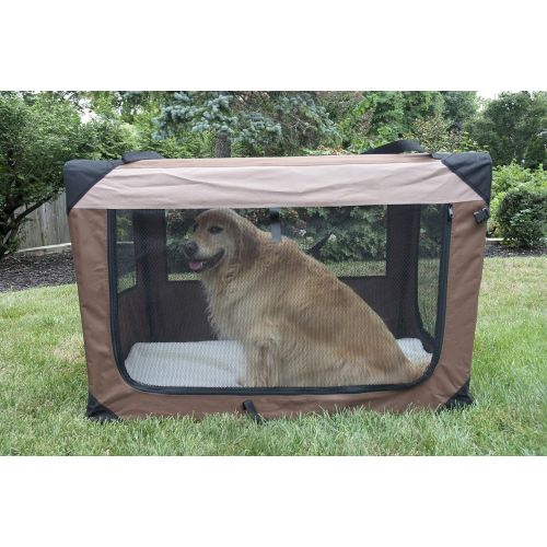  Iconic Pet Soft Indoor/Outdoor Multipurpose Pet Crate with Fleece Mat, Handles, and 4 Zipper Panels