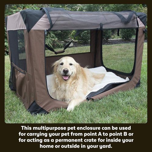  Iconic Pet Soft Indoor/Outdoor Multipurpose Pet Crate with Fleece Mat, Handles, and 4 Zipper Panels