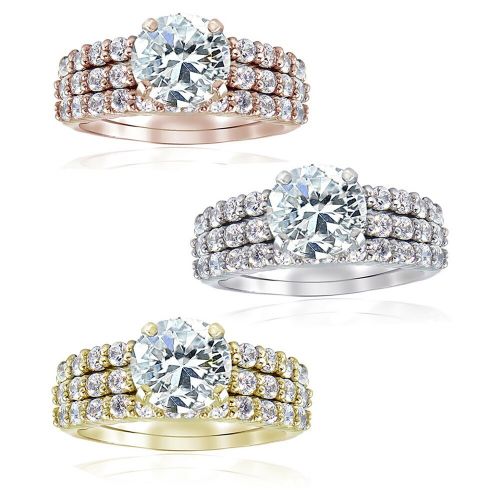  Icz Stonez Sterling Silver Round CZ Bridal-inspired Ring Set by ICZ Stonez