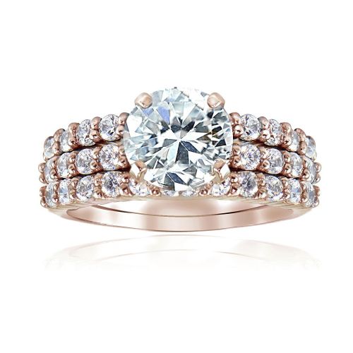  Icz Stonez Sterling Silver Round CZ Bridal-inspired Ring Set by ICZ Stonez