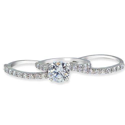  Icz Stonez Sterling Silver Round CZ Bridal-inspired Ring Set by ICZ Stonez