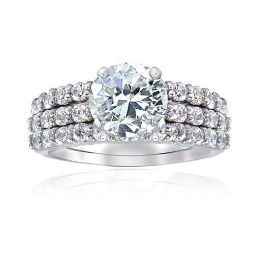  Icz Stonez Sterling Silver Round CZ Bridal-inspired Ring Set by ICZ Stonez