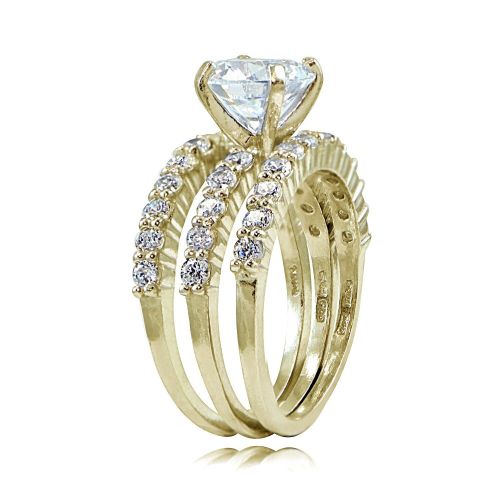  Icz Stonez Sterling Silver Round CZ Bridal-inspired Ring Set by ICZ Stonez