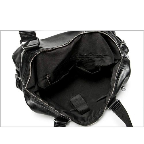  Iddefee Foldable Travel Bag Male Weekend Travel Bag Waterproof PU Leather Luggage Bag Sports Tote Bag Travel Carry On Handbag Shoulder Bag (Color : Black)