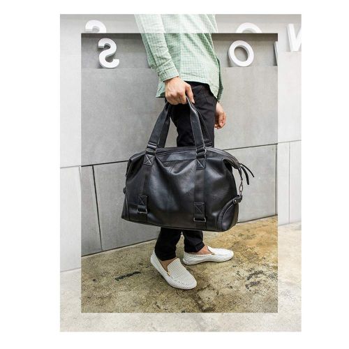  Iddefee Foldable Travel Bag Male Weekend Travel Bag Waterproof PU Leather Luggage Bag Sports Tote Bag Travel Carry On Handbag Shoulder Bag (Color : Black)