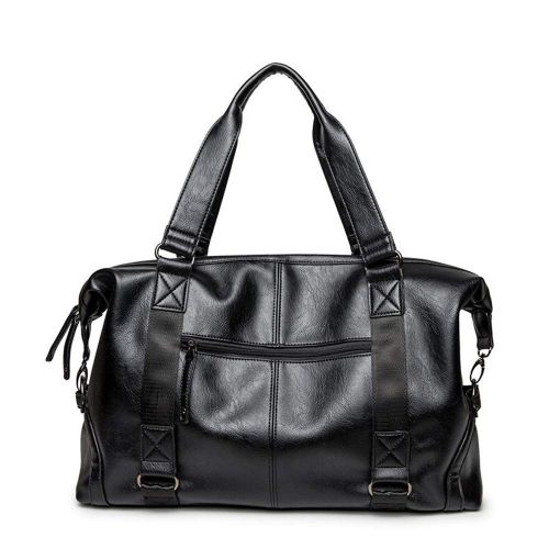  Iddefee Foldable Travel Bag Male Weekend Travel Bag Waterproof PU Leather Luggage Bag Sports Tote Bag Travel Carry On Handbag Shoulder Bag (Color : Black)