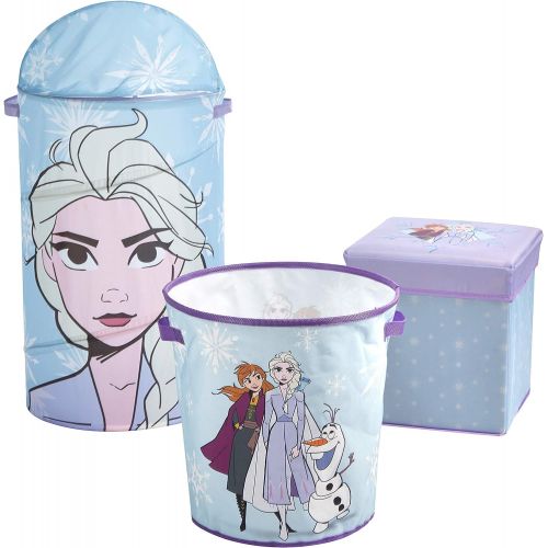  Idea Nuova Disney Frozen 2 3 Piece Collapsible Storage Set with Collapsible Ottoman, Bin and Figural Dome Pop Up Hamper, Blue