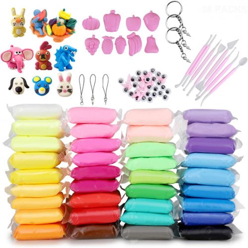  [아마존베스트]ideallife Modeling Clay Air Dry DIY Ultra Light Molding Clay, 36 Colors Soft Magic Plasticine Craft Toy with Tools, Best Kids Gift for Birthday Holiday