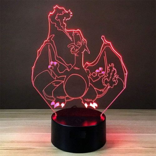  [아마존베스트]Idee Monto Charizard Optical Illusion 3D LED Lamp Boat Dragon Children Bedroom Night Light