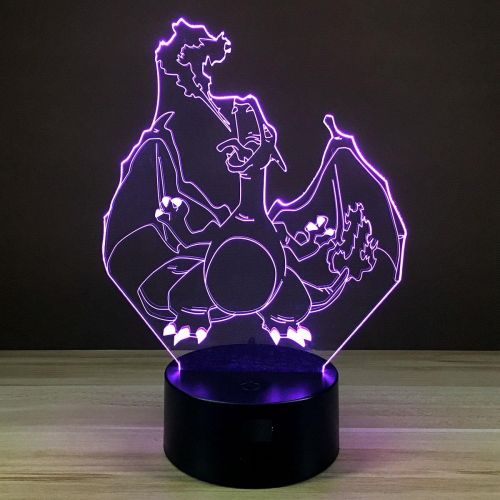  [아마존베스트]Idee Monto Charizard Optical Illusion 3D LED Lamp Boat Dragon Children Bedroom Night Light