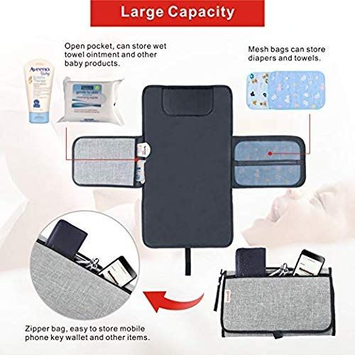  [아마존베스트]Diaper Changing Pad Diaper Change Mat with Head Cushion and Pockets,Infants Baby Portable Waterproof Changer Mat for Home,Travel & Outside Idefair (TM)