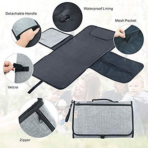  [아마존베스트]Diaper Changing Pad Diaper Change Mat with Head Cushion and Pockets,Infants Baby Portable Waterproof Changer Mat for Home,Travel & Outside Idefair (TM)