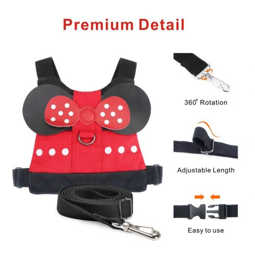  [아마존베스트]Idefair Kids Harness, Kid Leash Anti Lost Belt Harness Safety Walking Leash for Age 1-5 Years Old Boys and Girls to Disneyland, Mall or Zoo (Red)