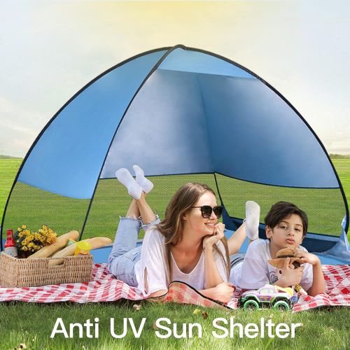  Pop Up Beach Tent , Idefair Beach Tents Sun Shade Beach Cabana , Large Beach Tent Pop Up Shade 3-4 Person , UPF 50+ UV Protection Beach Sun Shelter Portable with Carry Bag