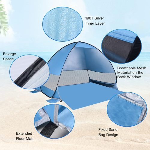  Pop Up Beach Tent , Idefair Beach Tents Sun Shade Beach Cabana , Large Beach Tent Pop Up Shade 3-4 Person , UPF 50+ UV Protection Beach Sun Shelter Portable with Carry Bag