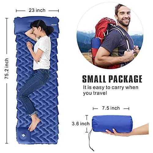  Idefair Inflatable Camping Sleeping Pad with Pillow,Built-in Foot Pump Quick Inflation Camp Mats Outdoor Mattress Waterproof Air Sleeping Mat for Tents Hiking Backpacking Travellin